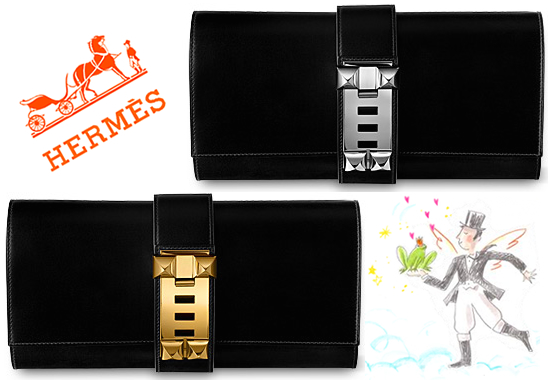 Hermes Medor 23 Clutch Black Box Leather Gold Hardware