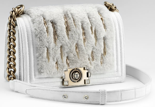 chanel white fur bag