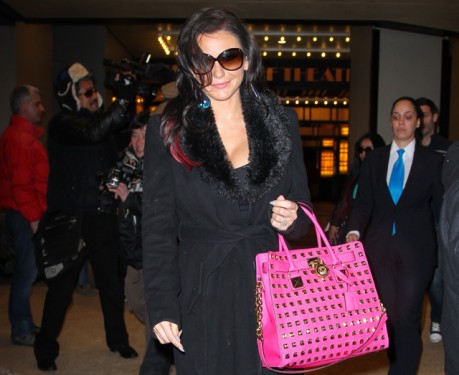 JWoww leaves VH1 studios with a bright studded MICHAEL Michael Kors tote PurseBlog