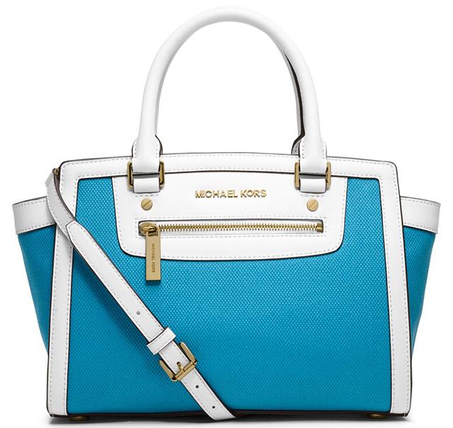michael kors blue and white handbag