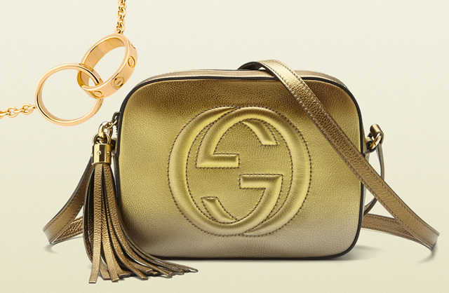 Gucci Gold Pebbled Leather'1973' Small Chain Shoulder Bag - Yoogi's Closet