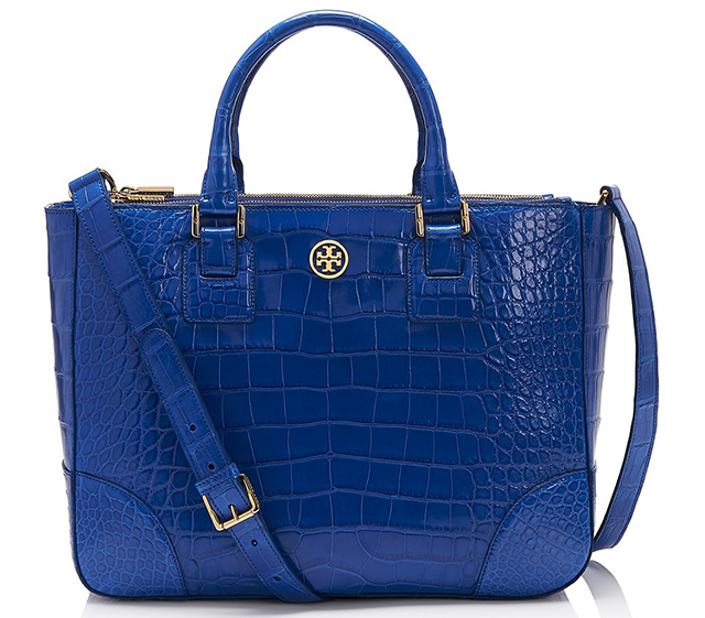Tory Burch Robinson Pebbled Small Tote (Blue Mist) Handbags - Yahoo Shopping