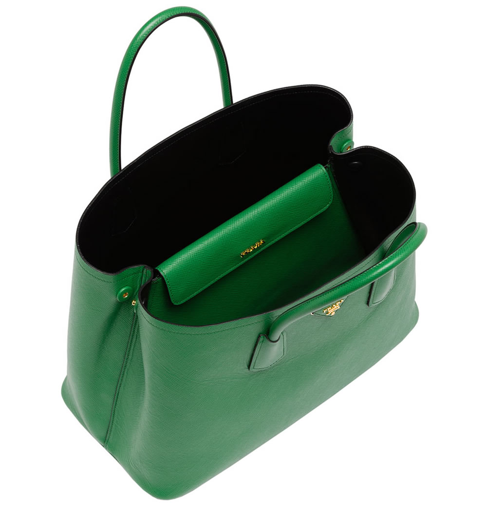 Prada Saffiano Cuir Small Double Bag in Natural