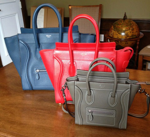 Celine, Bags, Celine Mini Nano Luggage Tote Bag Magenta Bock And Grey