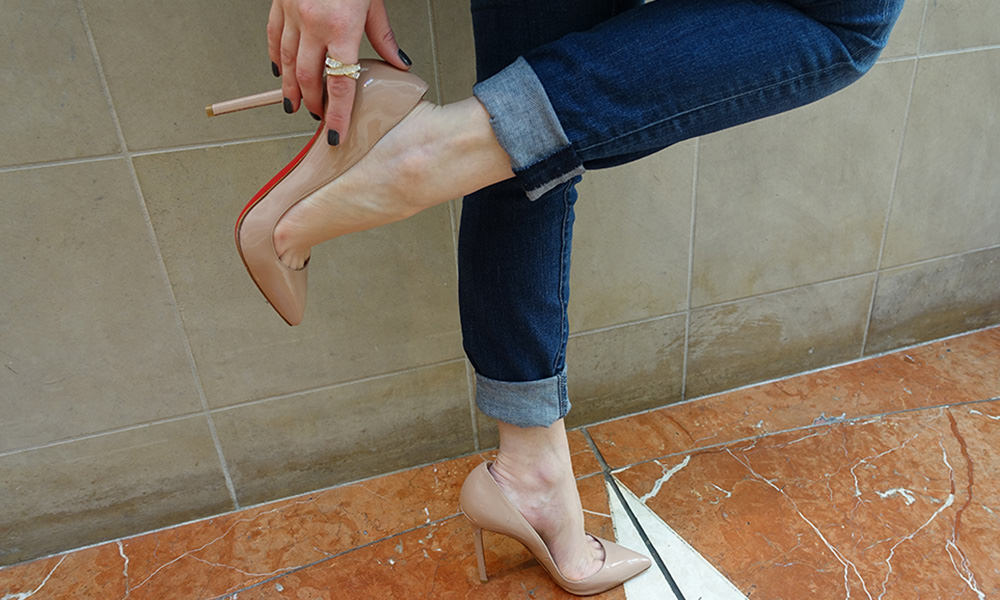 What to wear with Christian Louboutin Pigalle 120 nude pumps