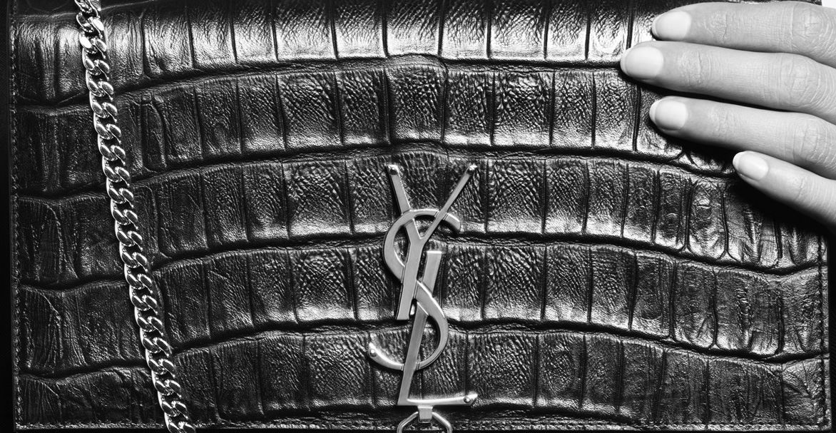 Saint Laurent Monogram Baby Chain Python Crossbody Bag, White