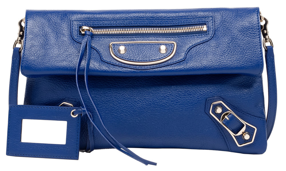 Balenciaga Navy Blue Leather Mini Classic Metallic Edge City Bag