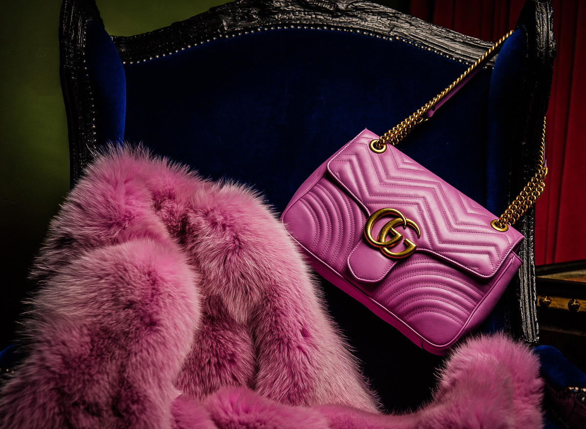 Gucci Pink Velvet GG Marmont Mini Metelasse Shoulder Bag
