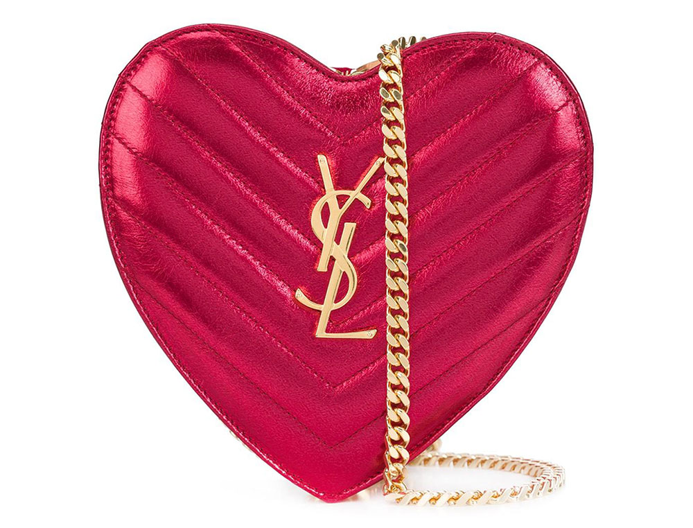 SAINT LAURENT Pink Monogram Small Love Heart Chain Bag