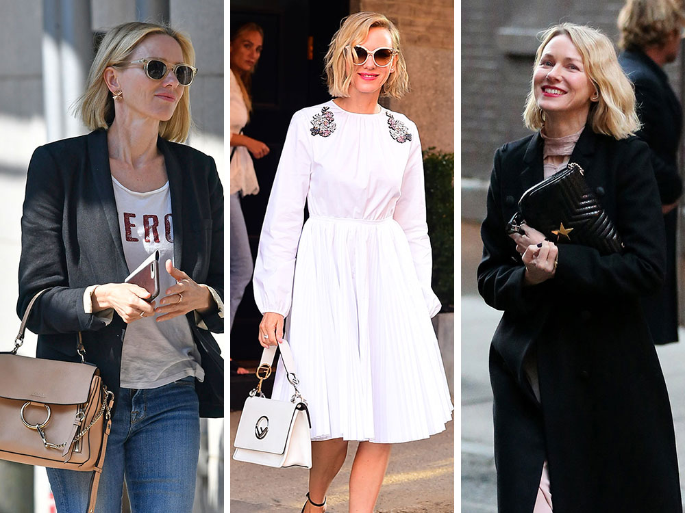 At Work and at Play, Naomi Watts Likes Her Designer Bags Compact and  Neutral - PurseBlog