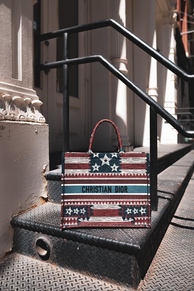 NEW $3050 CHRISTIAN DIOR American FLAG Embroidered Canvas LARGE BOOK TOTE  BAG