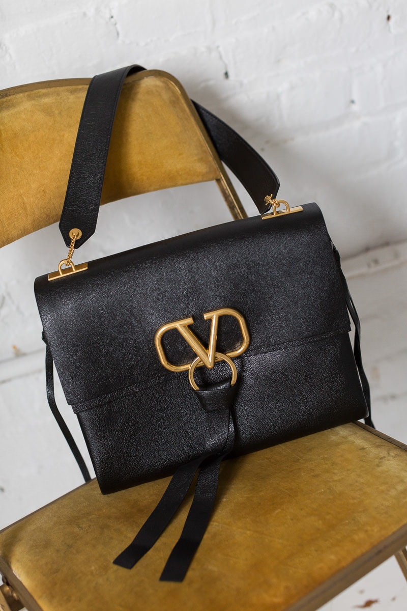 Valentino, Bags, New Valentino V Ring Black Leather Shoulder Bag Gold Hw