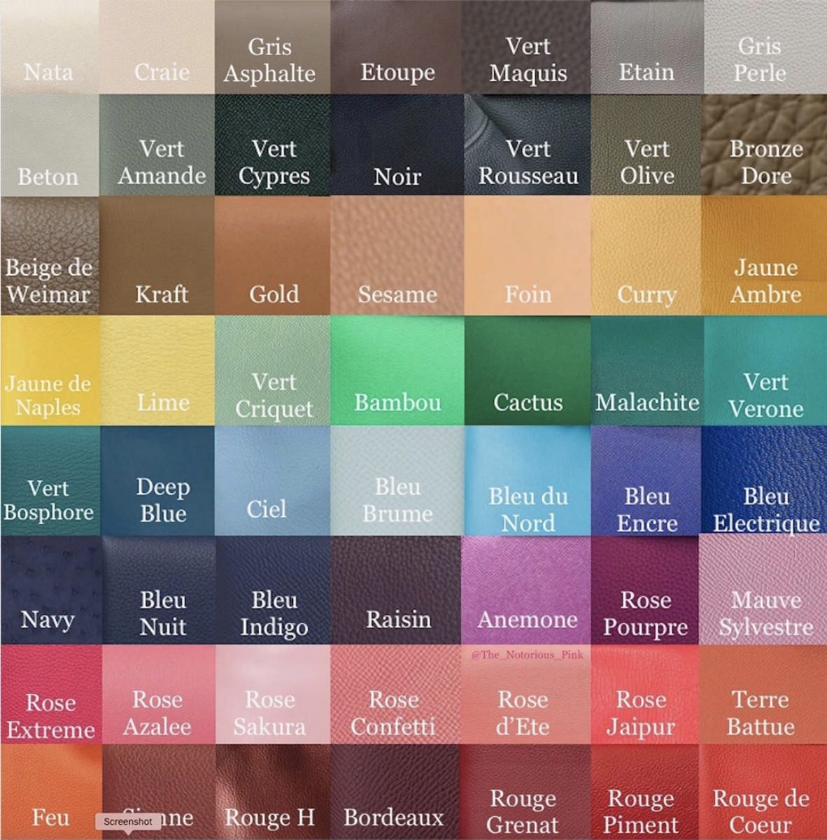 Hermes Bag Colour Chart