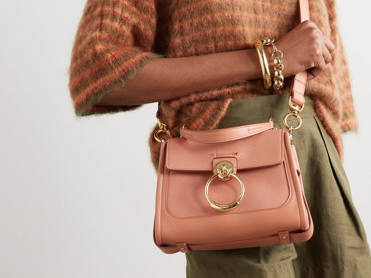 CHLOÉ, Tess Small Leather Crossbody Bag in Brown