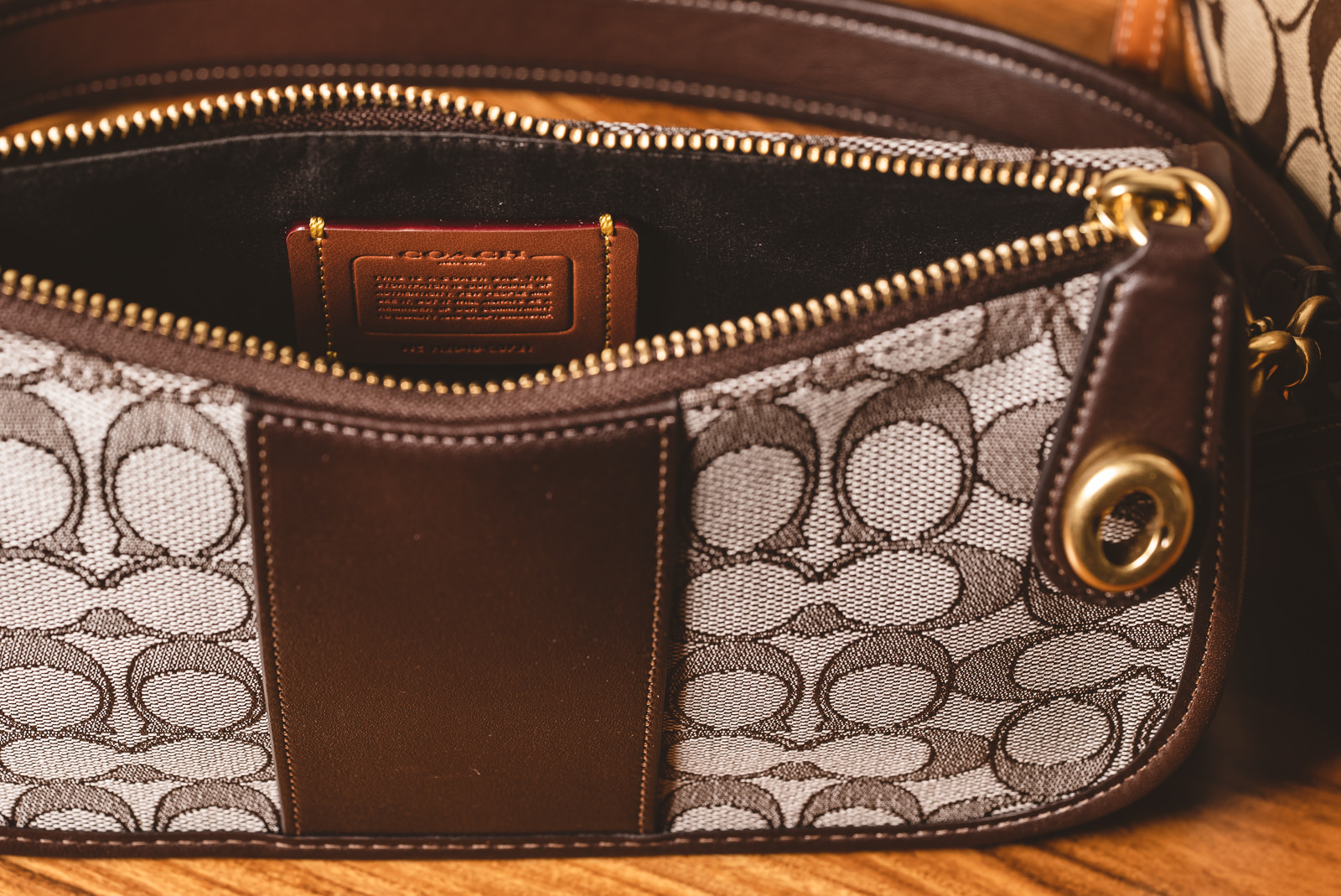 COACH Mini Signature 20 Jacquard And Leather Swinger Bag in Brown