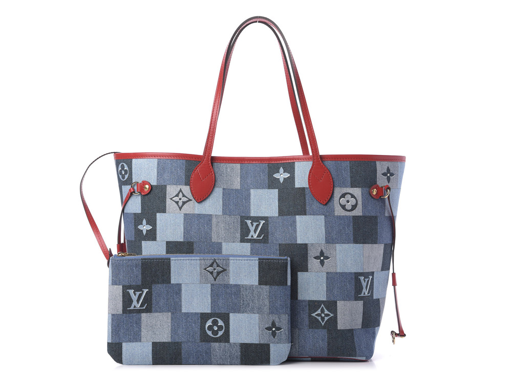Louis Vuitton Limited Edition Blue Jungle Dots Neverfull Mm Nm in Red