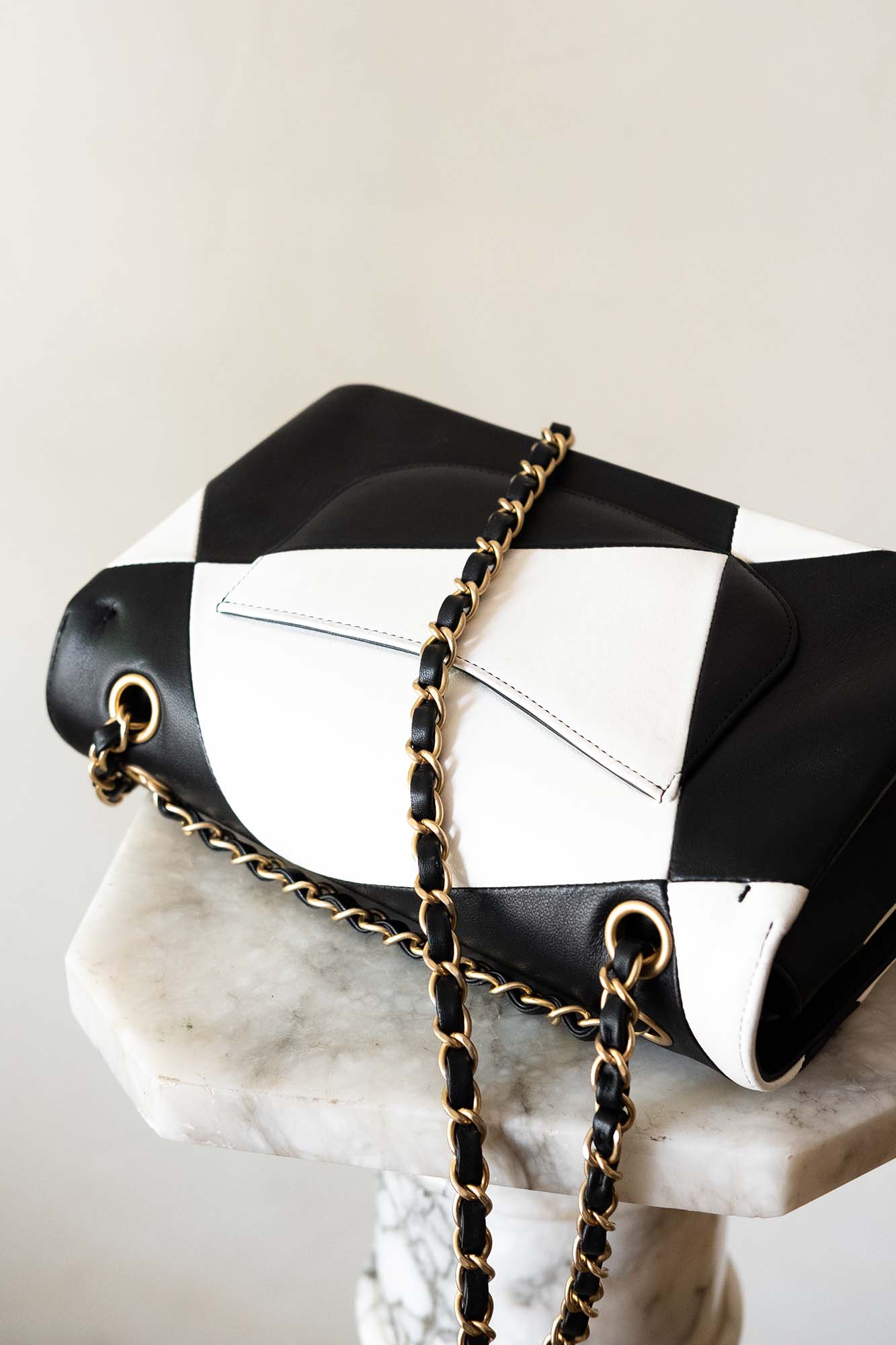 White Black Red Ribbons Strap Metal Gold Chain Shoulder Bag Handbag Purse