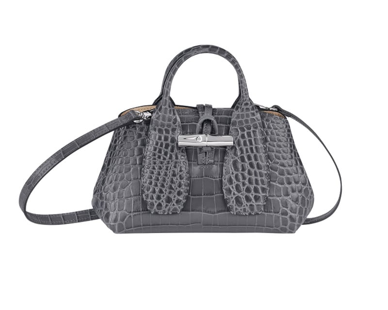 AURA Italian Made Navy Blue Crocodile Embossed Leather Tote Handbag:  Handbags
