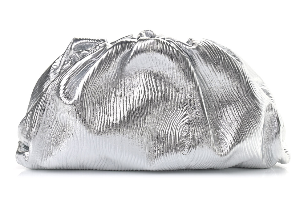 Bottega Veneta Silver Metallic Bark Embossed Mini Pouch Crossbody Bag
