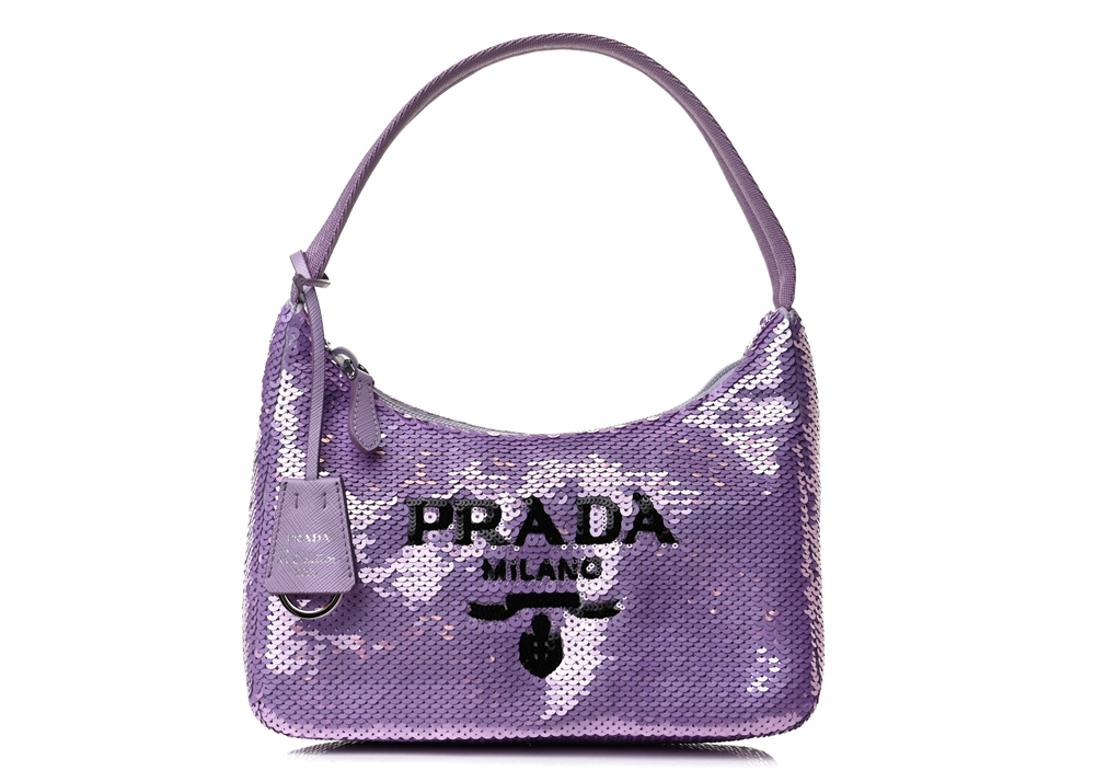 Logo Sequined Tote in Purple - Prada