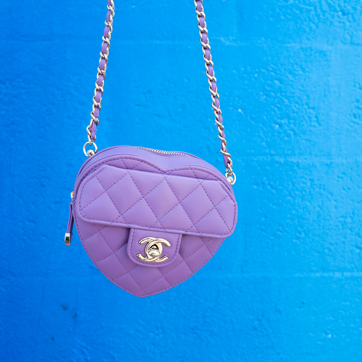 Chanel Heart Shape Zip Arm Coin Purse Lambskin Purple, Purple, One Size