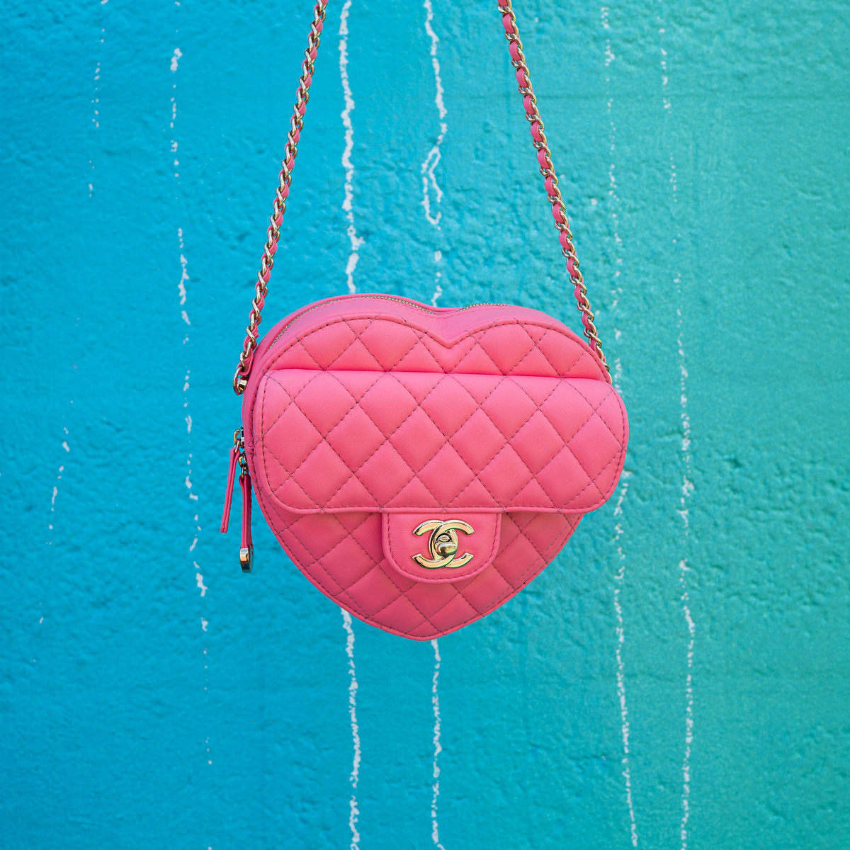 Chanel Pink Quilted Lambskin Love Heart Bag