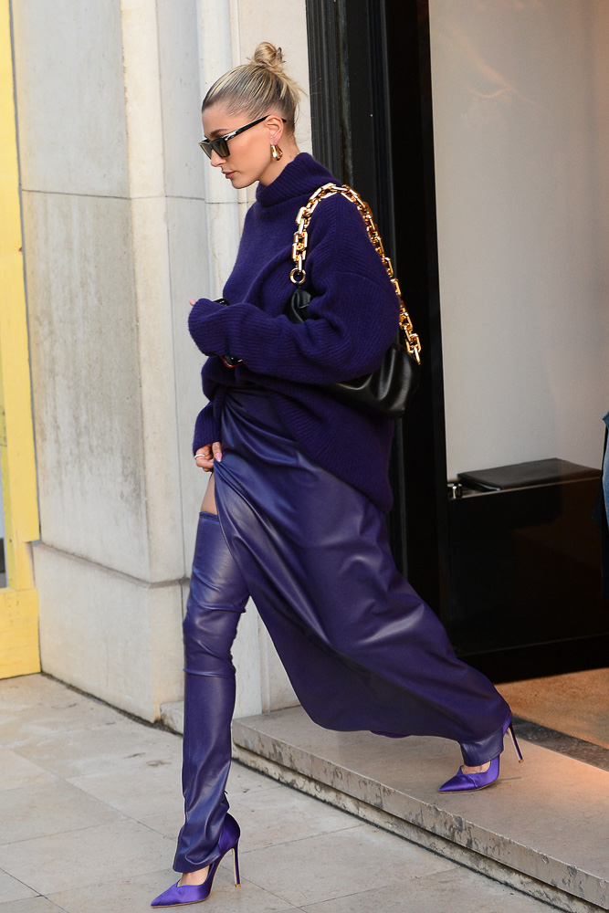 Hailey Bieber rocks Louis Vuitton fanny pack as she arrives at
