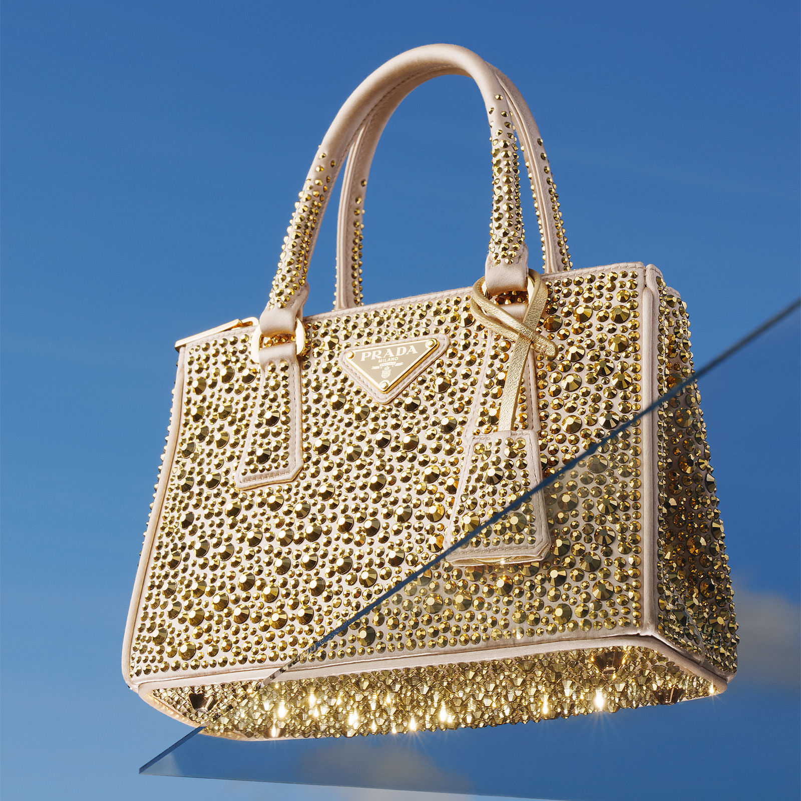 Prada Small Panier Crystal-embellished Tote Bag - Gold