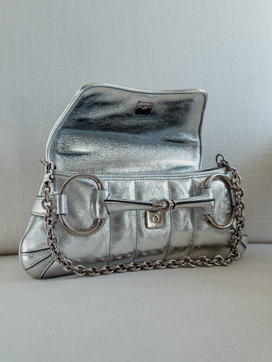 Gucci Horsebit Chain small shoulder bag in grey leather