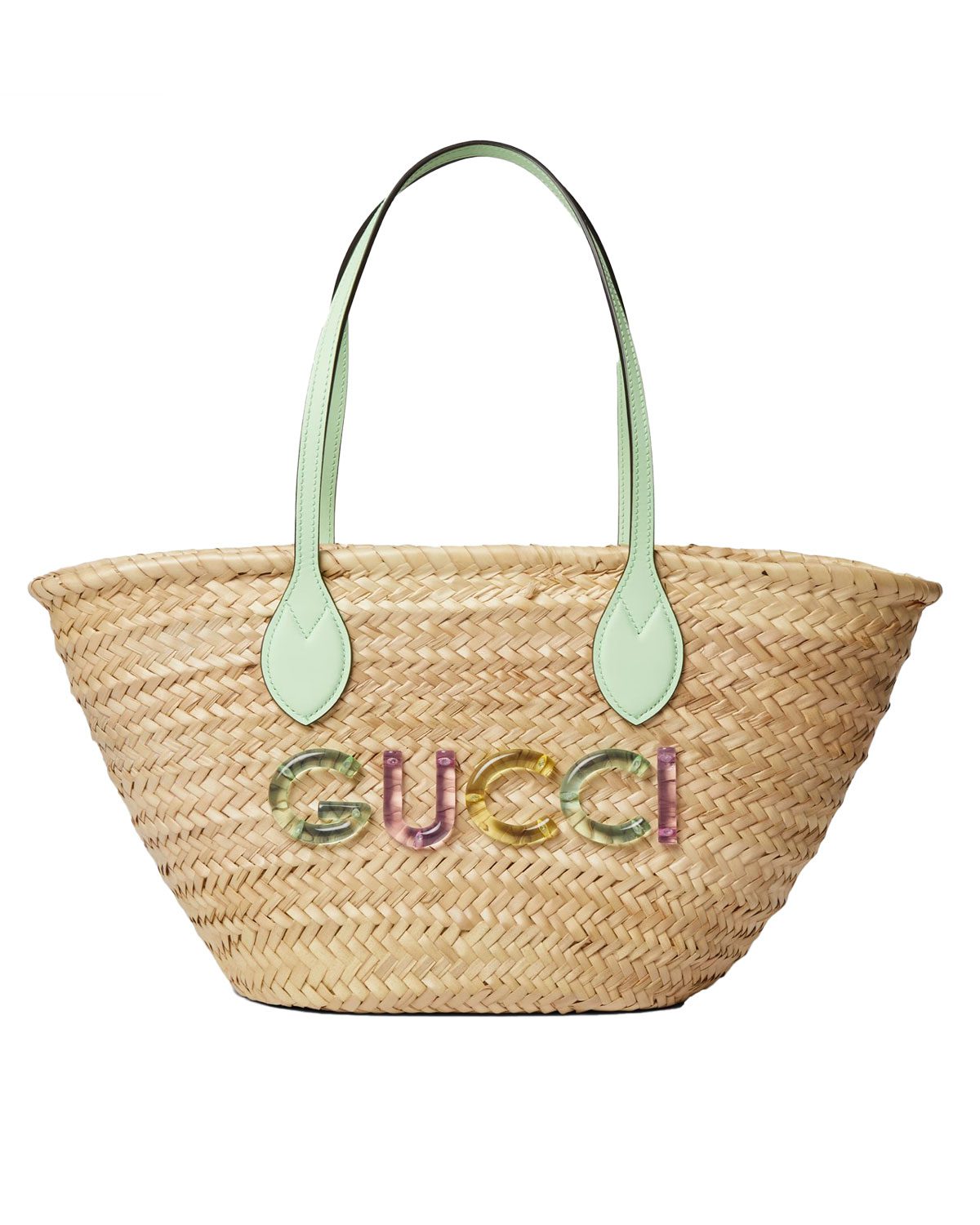 gucci SMALL STRAW TOTE WITH GUCCI LOGO Large 1