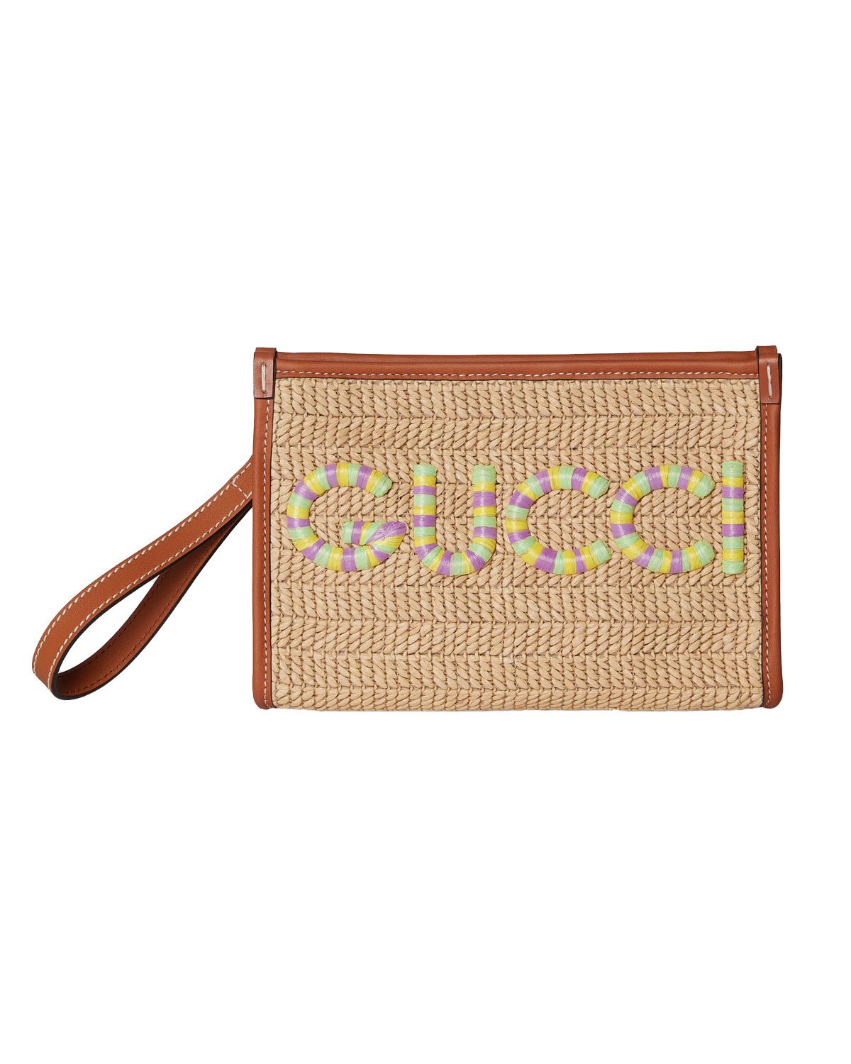 gucci STRAW EFFECT POUCH WITH GUCCI LOGO