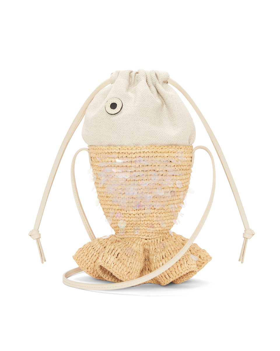 loewe Fish pouch in canvas and raffia