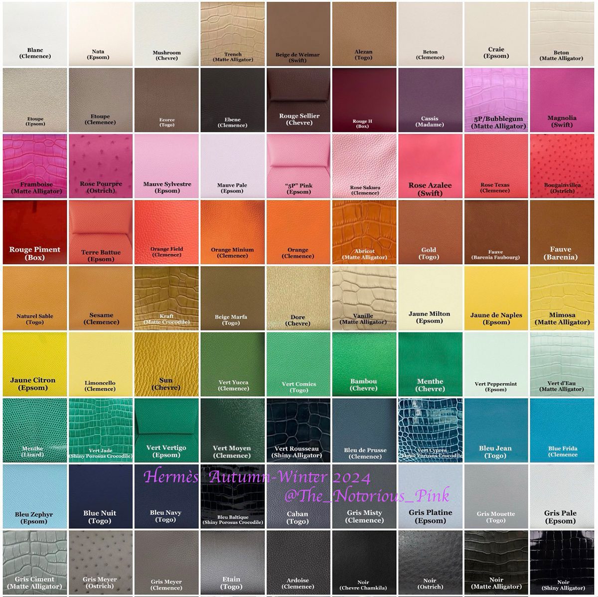 Hermes color chart 2019 sale