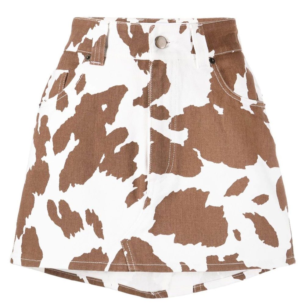 Almaz Cow Print Denim Skirt