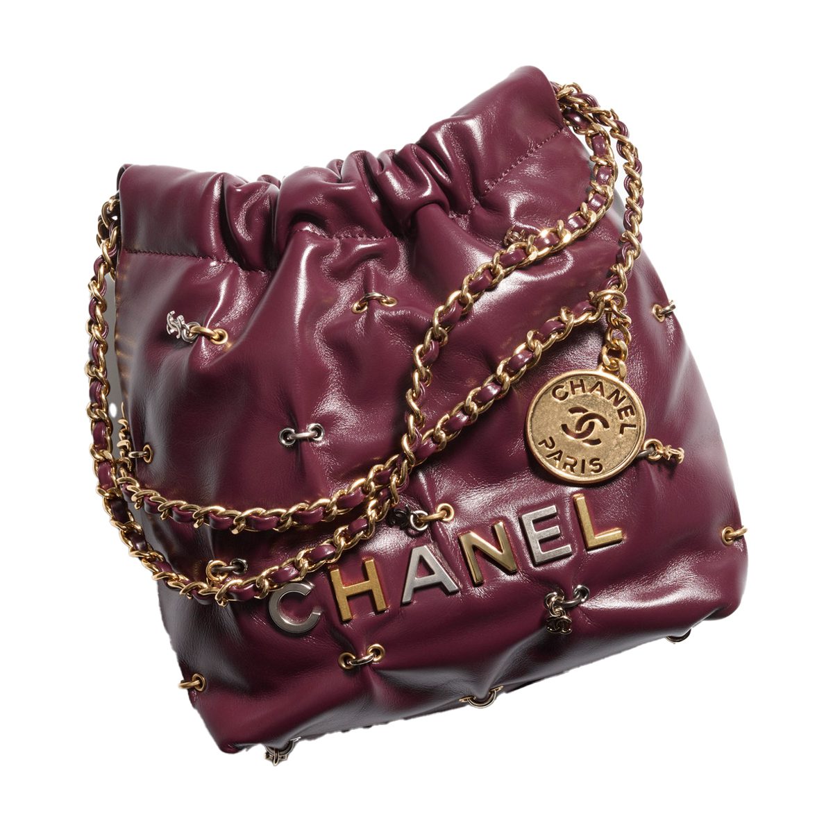 chanel chanel 22 bag dark burgundy shiny leather and metal as3980 b17369 ny570 HD