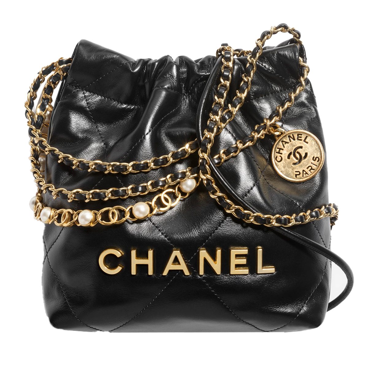 chanel chanel 22 bag in black shiny leather and metal as3980 b17401 94305 HD 1