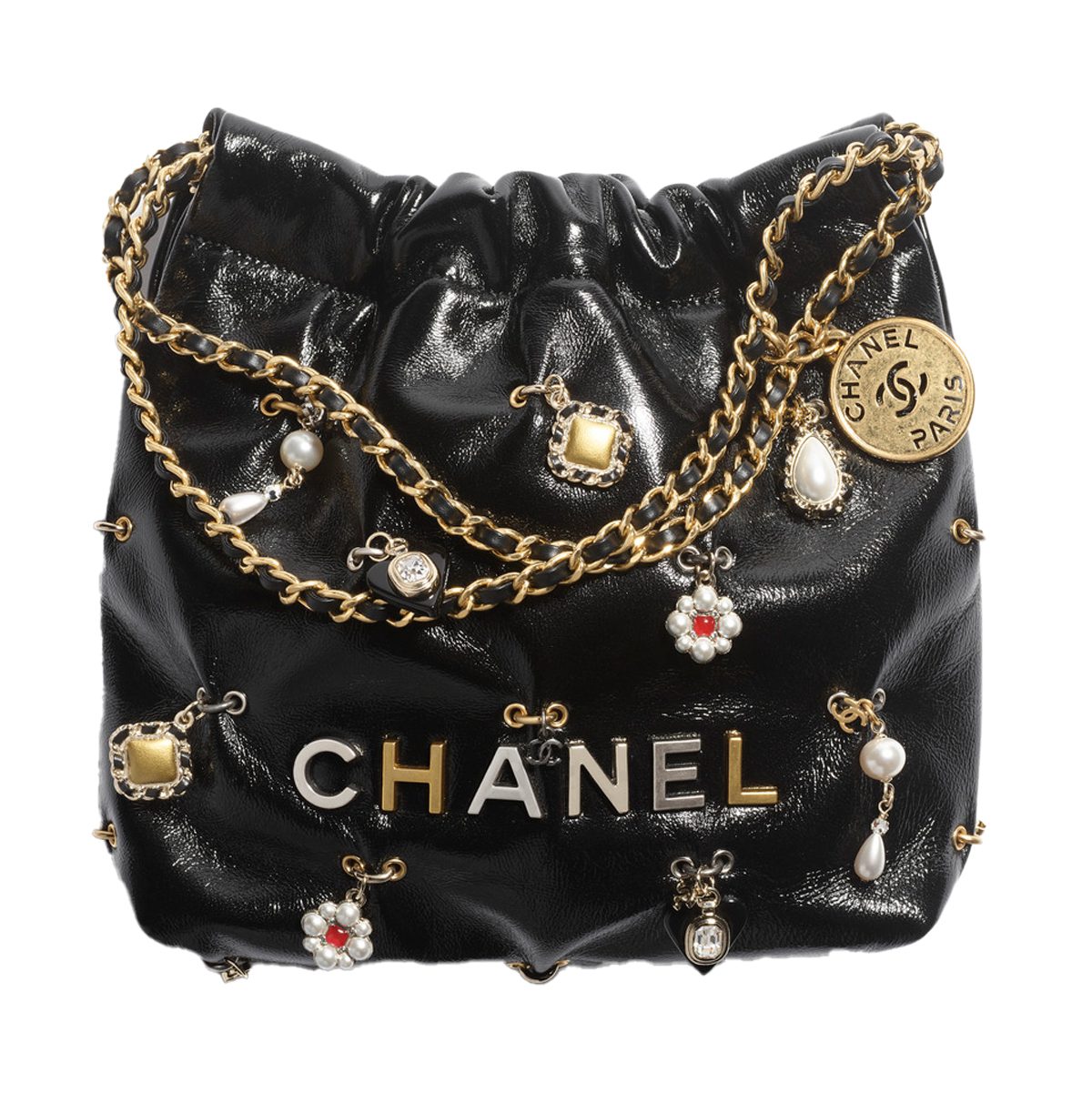 chanel chanel 22 bag in black shiny leather and metal as3980 b17507 94305 HD