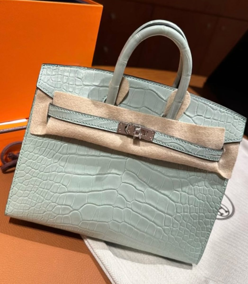 hermes marron 20cm Birkin Vert d Eau Matte Alligator